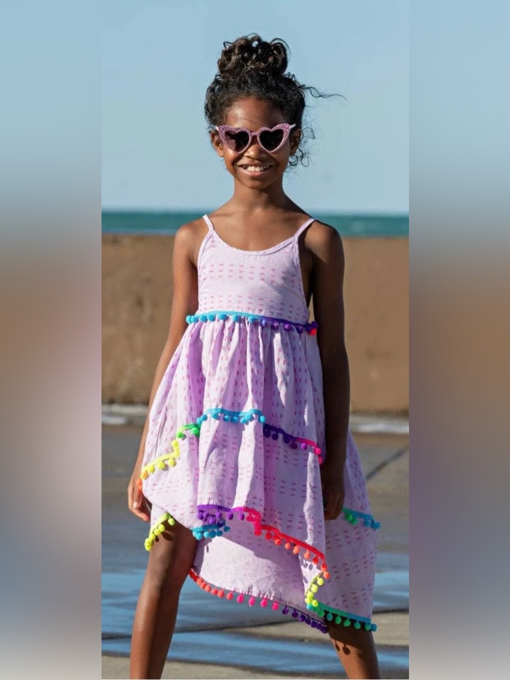 Lola + The Boys St. Barths Pom Pom High Low Dress Lavender (Sz 6) - Picture 4 of 7